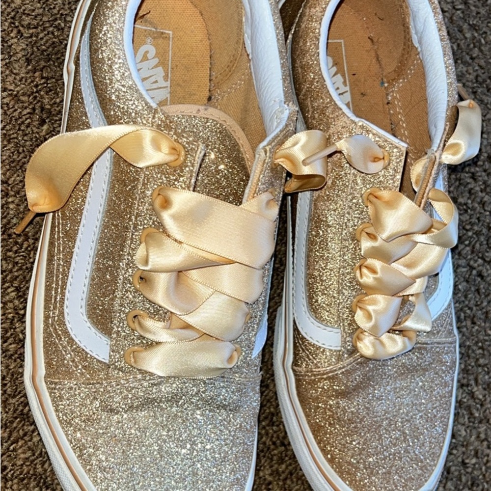 Gold Glitter Sneakers with Satin Laces